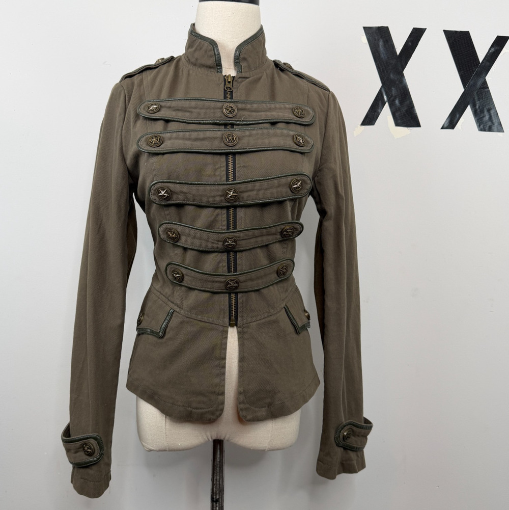 Y2K Army Green Military Napoleon Cropped Peplum Gothic Grunge Jacket S